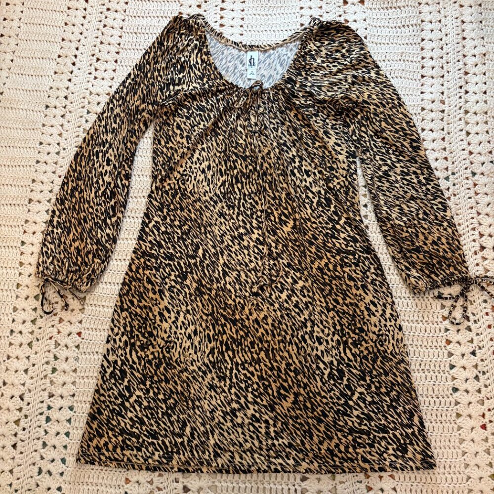 Sunhee Animal Print Long Sleeve Drawstring Scoop Neck  Stretch Knit Dress Sz 12